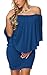 VOIANLIMO Ruffles Bodycon Mini Off Shoulder Sexy Womens Dresses Blue S