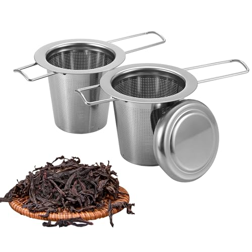 2 Pieces Tea Infuser, 304 Stainless Steel Tea Filter, Tea Filters with Lid and Folding Handle, Reusable, Fits Various Sizes of Cups and Teapots