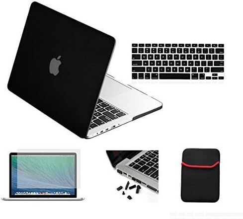 JIFF Rubberized Hard Case Cover for Macbook Air 13 (Model A1369/A1466) with Retina Display with Sleeve Bag + Silicone Keyboard Cover+LCD Clear Screen Protector+Dust Plugs(5 in 1)(Black)