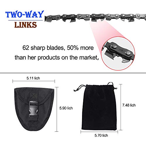 Loggers Art Gens Survival Pocket Chainsaw 48 Inch Compact Folding Hand Rope Chain Saw More Teeth Best for Wood Cutting,Camping,Hiking,Hunting or Emergency Kits-Comes with Pouch