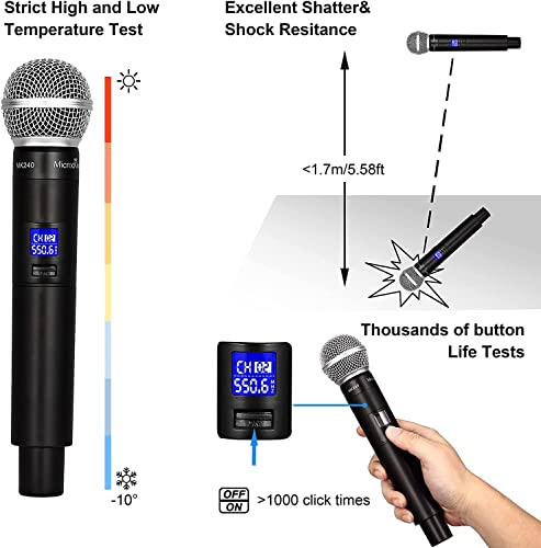 MicrocKing Wireless Microphone System, with 4 Handheld Mics, Metal Build, Fixed Frequency, Long Range 400FT, Ideal for Party Wedding Church Conference Speech