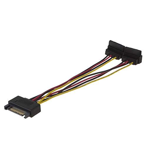 CableCreation SATA Power Cable, [2-Pack] 6-Inch SATA 15 Pin Male to 2xSATA 15 Pin Down Angle Female Power Splitter Cable