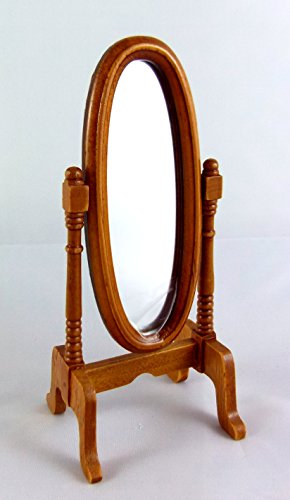 Dollhouse Miniature Bedroom Furniture Walnut Wood Cheval Dressing Mirror