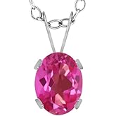 Gem Stone King 14K White Gold Pink Mystic Topaz Solitaire Pendant Necklace For Women | 1.50 Cttw | Gemstone November Birthstone | Oval 8X6MM | With 18 Inch Chain