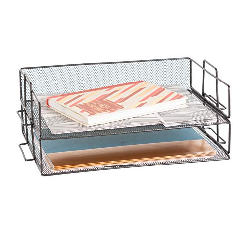 StorageMaid Stackable (2 Tier) Desktop Letter Tray Desk Organizer for School, Home and Office Basic Organization Accessories Sorter for Files, Documents, Letters, and Mail - Steel Mesh Holder