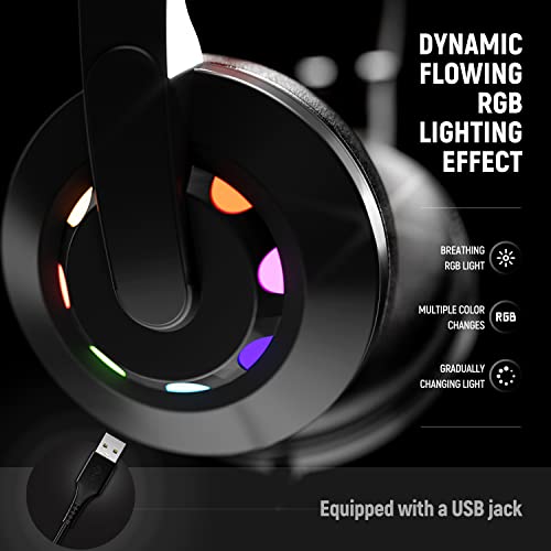 HOPEMATE Wired Gaming Headset with Microphone, Soft Ear Muffs, LED Lighting Effects, Integrated Volume Control, Compatible with PS4, PS5, PC, Xbox, Laptop, Lightweight Headphone for Adults & Kids