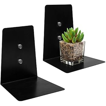 MyGift Modern 7-Inch Rectangular Black Metal Floating Accent Shelf, Set of 2