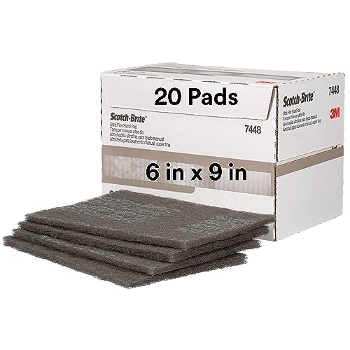 Scotch-Brite Ultra Fine Grade 7448 Hand Pad, Pack of 20, 6 in x 9 in Hand Pads, Nonwoven Silicon Carbide, Surface Preparation, Scuffing, and Cleaning, Gray