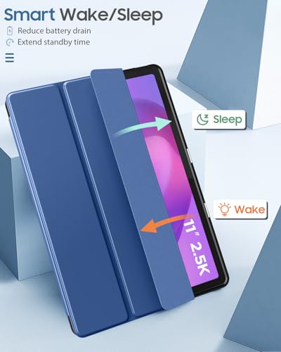 MoKo Lenovo Idea Tab 11 (2025) Case with Pen Holder, Ultra-Slim Case with Trifold Stand PU Leather and Auto Wake / Sleep / Wake Up / Sleep - Navy Blue