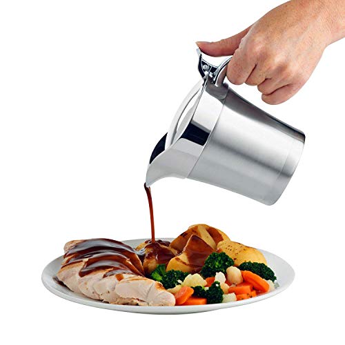 Stainless Steel Double Insulated Gravy Boat/Sauce Jug - with Hinged Lid,16Oz