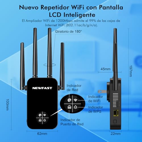 NEWFAST WiFi Repeater AC1200 WiFi Signal Amplifier 5GHzy2.4GHz Wi-Fi Amplifier, 4 x 3dBi Antennas, Access Point with 360° Coverage, Wi-Fi Extender (Black)