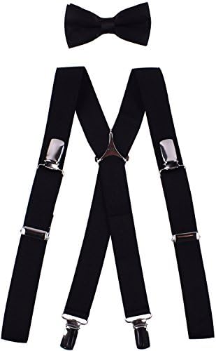 Kids Elastic Pre Tied Bow Tie and Suspenders Set Boys Adjustable X Back Braces