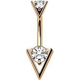14GA Gold Plated 316L Stainless Steel CZ Crystal Triangle Belly Button Ring
