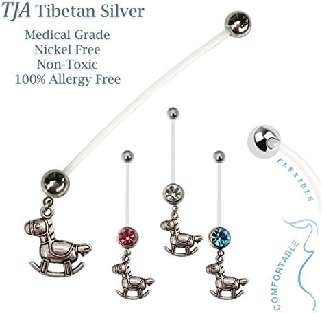 The Jewelry Archivist ❤ Antique ROCKING HORSE Pregnancy Maternity Flexible Belly Button Retainer ❤ Nickel/Allergy Free & Can Be Cut To Length - 14G / LOW SHIPPING