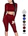 Amilia Womens Sexy Long Sleeve Crop Tops High Waist Leggings 2 Piece Bodycon Set Casual Outfit Tracksuit (XL, Wine Red)