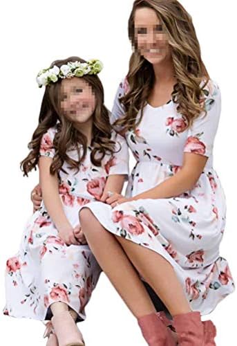 Mommy and Me Matching Floral Print Matching Dress, Family Matching O-Neck Dress Spring Summer Fall Dress