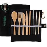 TreeGuy Bamboo Utensils Set With Bamboo Toothbrush And Toothpicks/Travel Cutlery (1 Pack, Black)