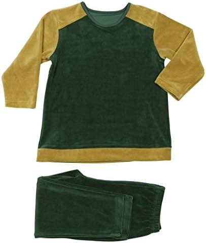 Jolie Enfant Boys Green/Mustard Velour Two Tone 2 Piece Pajama Set