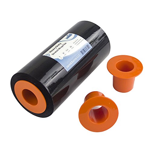 Jack&Sunny Stretch Wrap 9''x 1000 Ft 80 Gauge with 1 Pair of Plastic Hand Saver for Moving Shipping Packing Depot&Storage Industrial Hand stretch wrap film Clear (black with hand saver, 1-roll) - Thumbnail 5