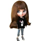 DoubleWood 1/6 Fashion Doll Clothing Handmade Casual Carton T-Shirt + Jeans/Pants Replacement for Blythe Doll, Dress Up Accessories Doll Clothes Compatible with Blythe ICY Pullip Doll (Black)