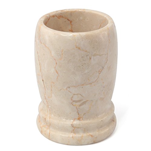 Creative Home Natural Champagne Marble Stone Tumbler Toothbrush Holder, Organizer Double Rings Collection