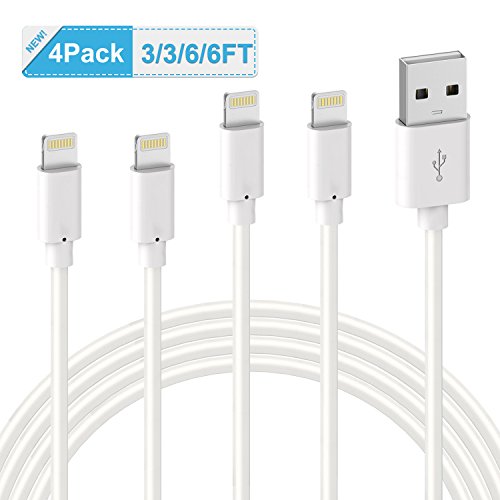 Lightning Cable, Quntis 4Pack 3FT 3FT 6FT 6FT Fast Charging Lightning to USB Cable Certified Compatible with iPhone X 8 Plus 7 Plus 6S Plus 6 Plus 5 5S 5C SE iPod iPad Pro and More, White