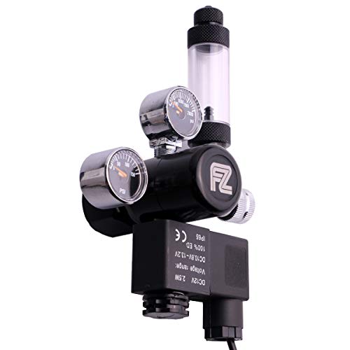 FZONE Aquarium CO2 Regulator DC Solenoid Mini Dual Gauge Display with Bubble Counter and Check Valve for US Standard CGA320 Co2 Cylinder