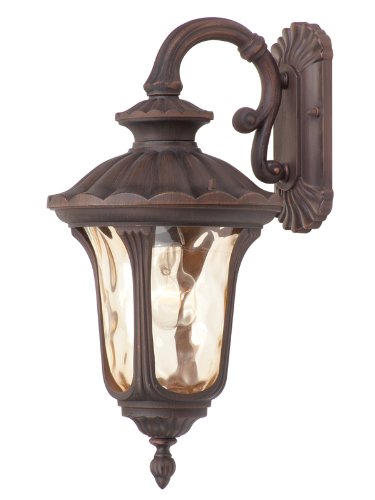 UPC 847284002814, Livex Lighting 7653-58 Oxford 1 Light Imperial Bronze Cast Aluminum Wall Lantern with Light Amber Water Glass