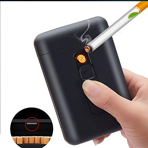 Cigarette Case with Lighter Cigarettes Box King Size Portable Full Pack 20pcs Regular Size Cigarettes USB Lighters 2 in 1 Rechargeable Flameless Windproof Electric Lighter(Red)