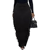 GOLDSTITCH Women's High Waist Slim Bodycon Tassels Long Maxi Pencil Skirts