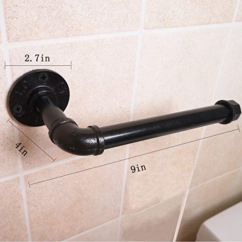 MINCORD Industrial Pipe Bathroom Hardware Accessory 3 Piece Set with 24" Towel Bar, Robe Hook and Toilet Paper Holder - Black