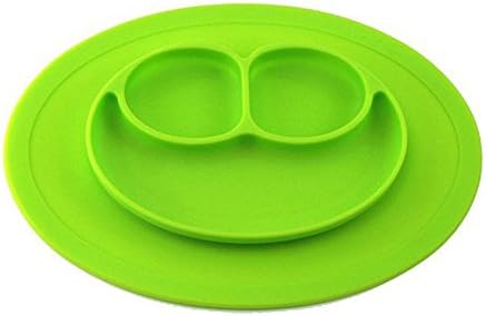 Toddler Plates, ISHOWDEAL Portable BPA-Free Baby Plate Silicone Placemat Plat silicone plates for toddlers suction One Piece Silicone Placemat for Children Kids Toddlers FDA Approved 10.7x7.7x0.78inch