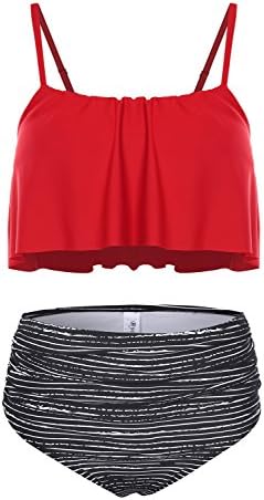 Byoauo Womens High Waist Bikini Swimsuits Two Piece Thin Shoulder Straps Plus Size Swimwear (L, Red)