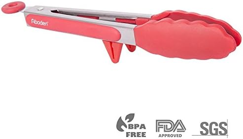 Aboden Silicone Heads Cooking Tongs with Side Rests, 9 Inch, Red