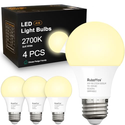 A19 LED Light Bulbs,Soft White 2700K,60 Watt Equivalent,4-Packs