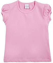Lovetti Girls' Basic Short Puff Sleeve Round Neck