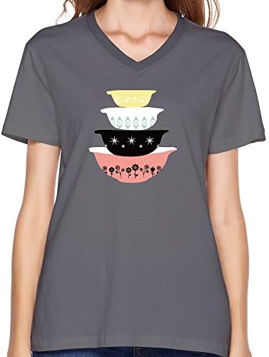 Women's Pyrex Pretties Four Bowls V-neck T-Shirts DeepHeather