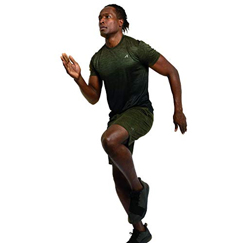 Alive Men's Tee Shirt Active Quick Dry Workout Short Sleeve Shirts Crew Neck (Medium, Dark Olive Heather/Darker Olive Dip) - Thumbnail 3
