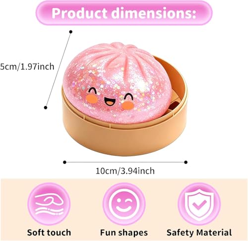 Dumpling Squishy, Glitter Dumpling, Giant Dumpling Squishy with Steamer Box, Stress Ball Slow Rebound, Stress Relief Toy for Adults