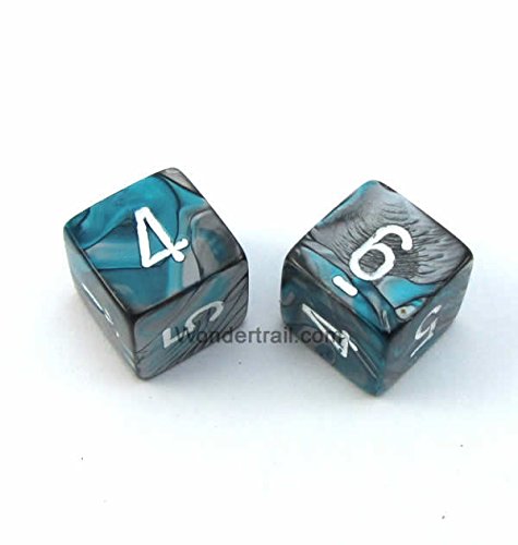 WCXPG0656E2 Steel Teal Gemini Dice with White Numbers D6 16mm (5/8in) Pack of 2 Dice Chessex