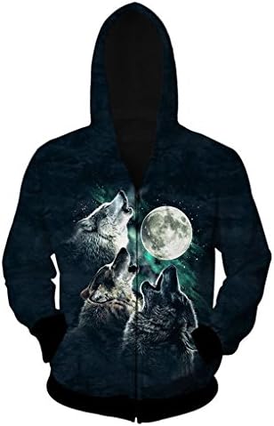 FSLP Unisex Couple Realistic 3D Digital Prin Zip Sweatshirt Hoodie Outwear Wolf in March
