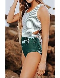 Traje de baño de una pieza con estampado de rayas de lirios de dama MOLYBELL Traje de baño Monokini con cremallera recortada