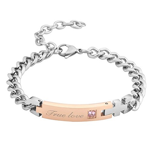 JOVIVI Edelstahl Partner Armband Curb Kette Handgelenk Panzerkette Gravur True Love Liebhaber Partnerarmbänder,Set/2pcs