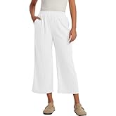 Les umes Womens Wide Leg Pants High Waist Linen Rayon Blend Harem Trousers Plus Size with Pockets Elastic Waist Casual Summer