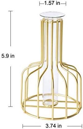 PFLife Hand Blown Flower vase, Decorative vase Tube vase, Bud vase, for Home Office Decorative, centerpieces Decorations for Living Room Gold Color (Vases Without Artificial Flower)