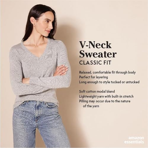 AMAZON ESSENTIALS WOMEN’S REGULAR-FIT LIGHTWEIGHT LONG-SLEEVE V-NECK SWEATER (AVAILABLE IN PLUS SIZE), BLACK, X-SMALL