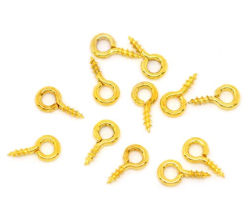 1000 x Threaded Gold Plated 8mm x 4mm Screw Eyes Pin Pegs. for Jewellery and Other Crafts Making