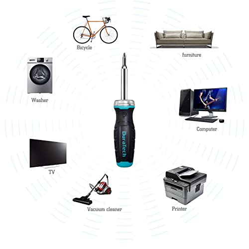 DURATECH Ratcheting Screwdriver, 6-in-1 Multi-Bit Screw Driver with Phillips, Slotted Bits and Nut Driver