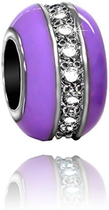 Kigmay Jewelry 925 Sterling Silver CZ Purple Bead Charm Spacer for Women's Snake Chain Bracelet or Pendant, Perfect Valentines-Day Accessory