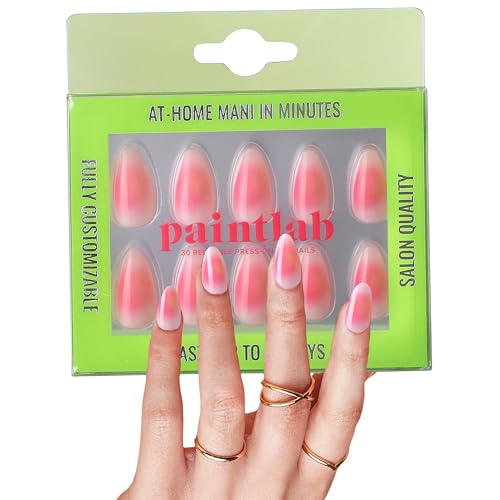 PaintLab Press-On Nails Manicure Kit, 999 Aura Almond, 24-Piece Set, Long-Lasting Fake Nails with Glue, File, Prep Pad & Cuticle Stick